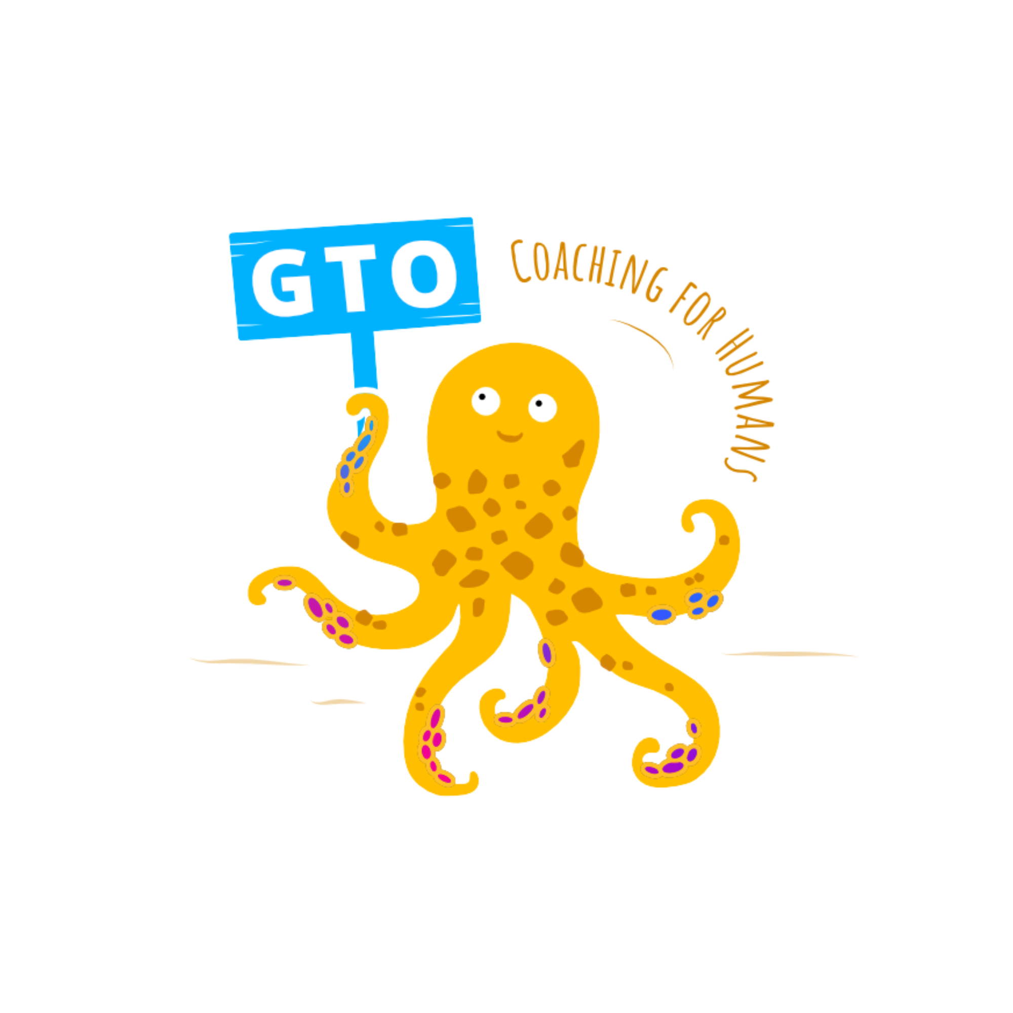 Friendly octopus holding a board sign! This is a logo design for a coaching company.